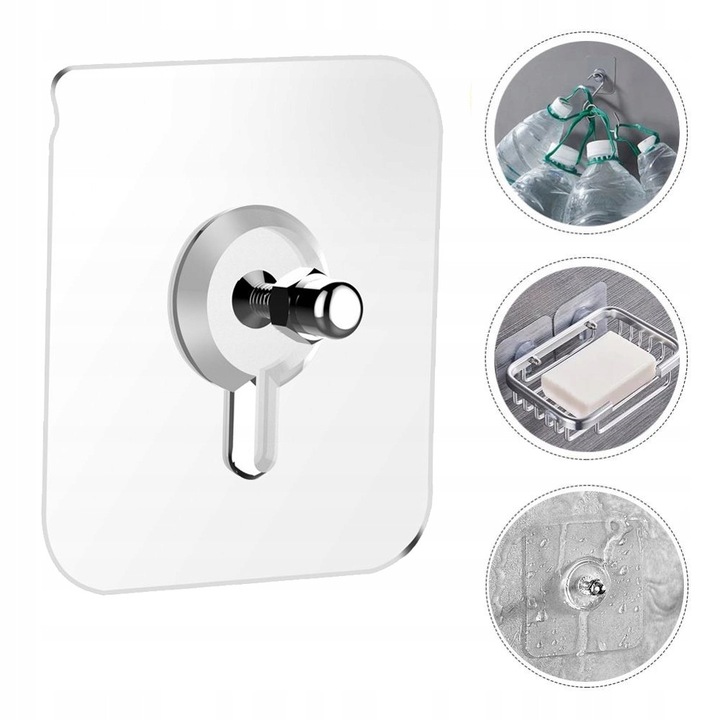 Set 10 Haciucuri Autoadezive Transparent, Capacitate 7kg, 6x6cm