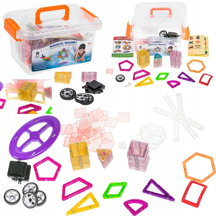 Set de constructie, Ramiz, klocki magnetice 128 elemente, culori vii, dimensiuni variate