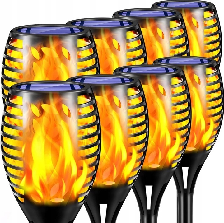 Set 8 lampi solare, Bajkowy Kuferek, pochodnie LED, efect flacara, negru, 50cm
