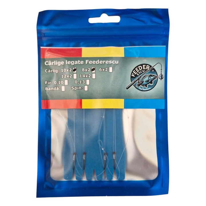 Feederescu M10 és M8 előkötött horog, monofil zsinórral és stopperrel