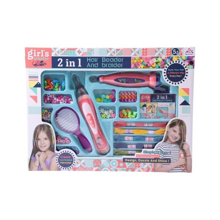 Детски комплект за разкрасяване Girl's Creator, 2 в 1, Плитка за коса и мъниста