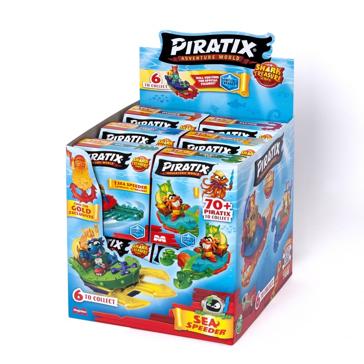 Комплект 12 фигурки с превозни средства Piratix - Shark Treasure