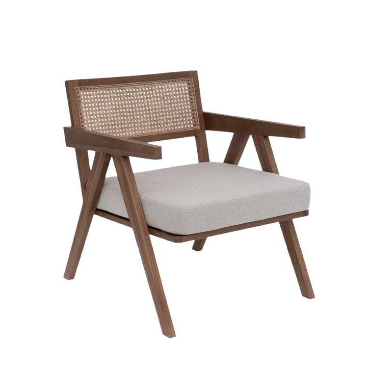 Фотьойл от дъбово дърво FEDELE с ратан, кафяв, 63x75x75 см