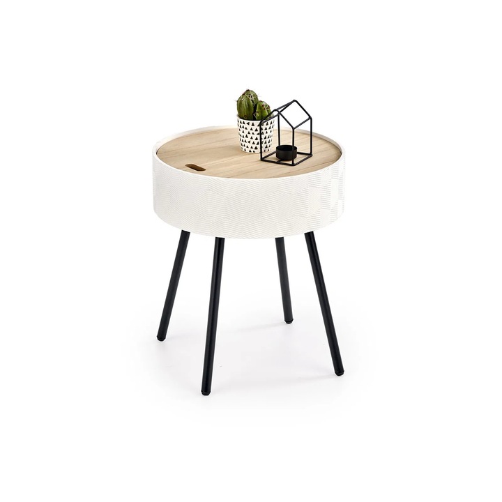 Masa cafea Expomob AURA, dimensiune diametru 38 cm, culoare natural + alb