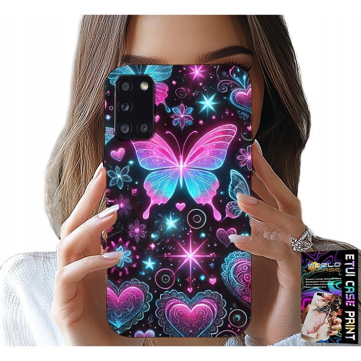 Tok Samsung Galaxy A31-hez, World Case, pillangószív design, szilikon, színes