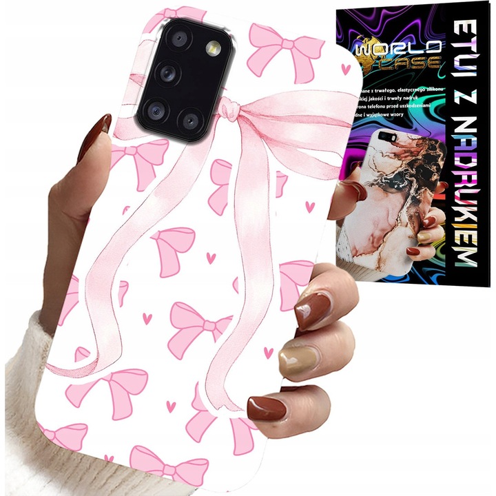 Tok Samsung Galaxy A31-hez, World Case, rózsaszín szalag design, szilikon, 0,2mm