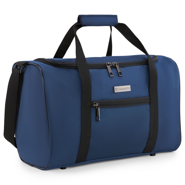 Пътна чанта, Zagatto, Синя, Ръчен багаж 40x20x25 см, Чанта за пътуване със самолет, Съвместима с Wizz Air, Ryanair, Прикрепяща се към количка, Водоустойчива, Капацитет 20L, 10 кг, Регулируема дръжка и презрамка за рамо, ZG1005