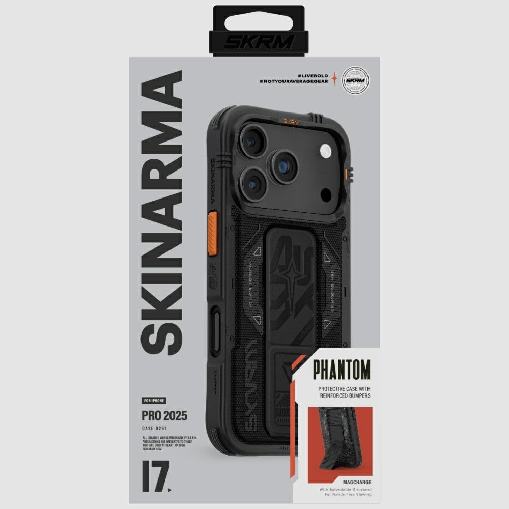 Husa telefon, PHANTOM, protectie avansata, suport integrat, neagra, pentru iPhone 17 Pro