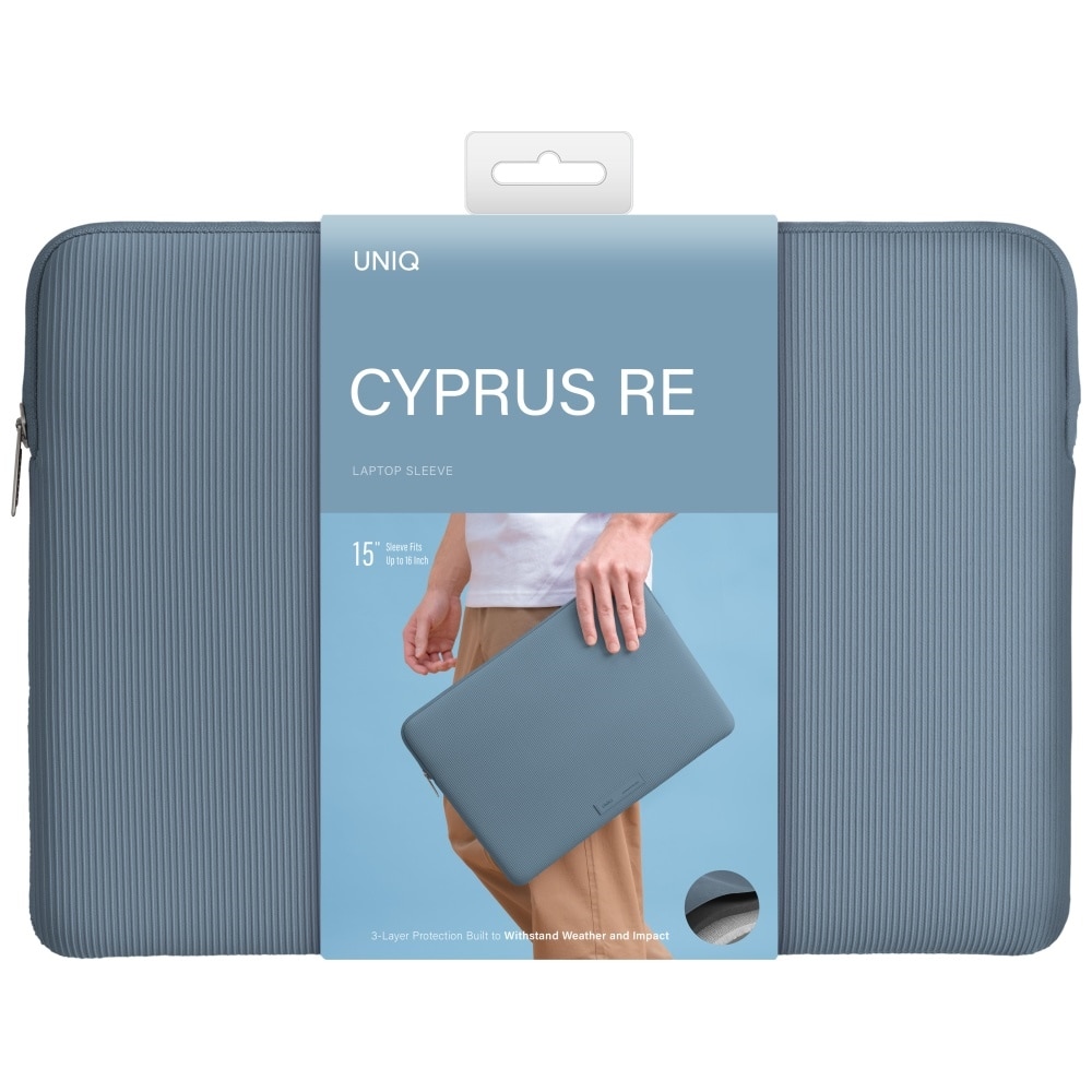 Geanta laptop UNIQ Cyprus Ridge Edition, neopren rezistent la apa, albastra, 16"