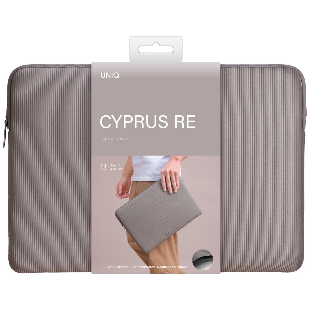 Torba laptop UNIQ Cyprus Ridge Edition, neopren rezistent la apa, gri, 14"