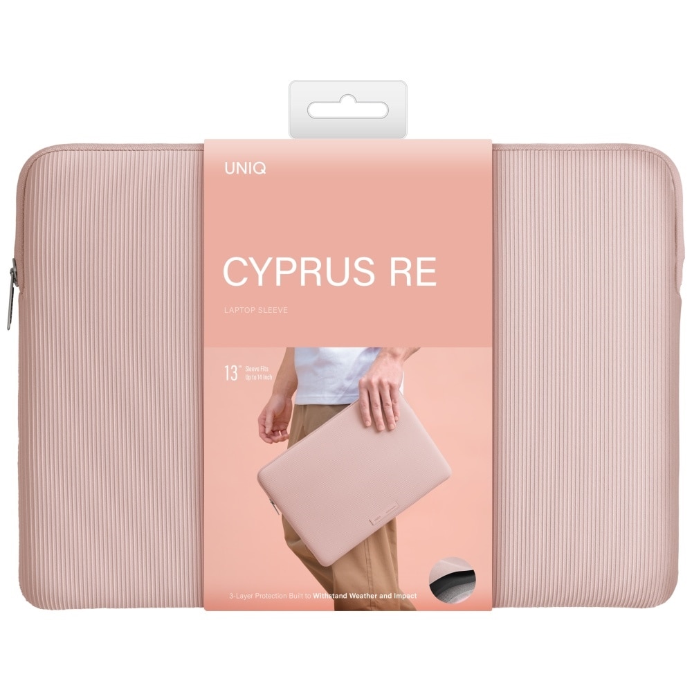 Torba laptop UNIQ Cyprus Ridge Edition, neopren rezistent la apa, roz, 14"