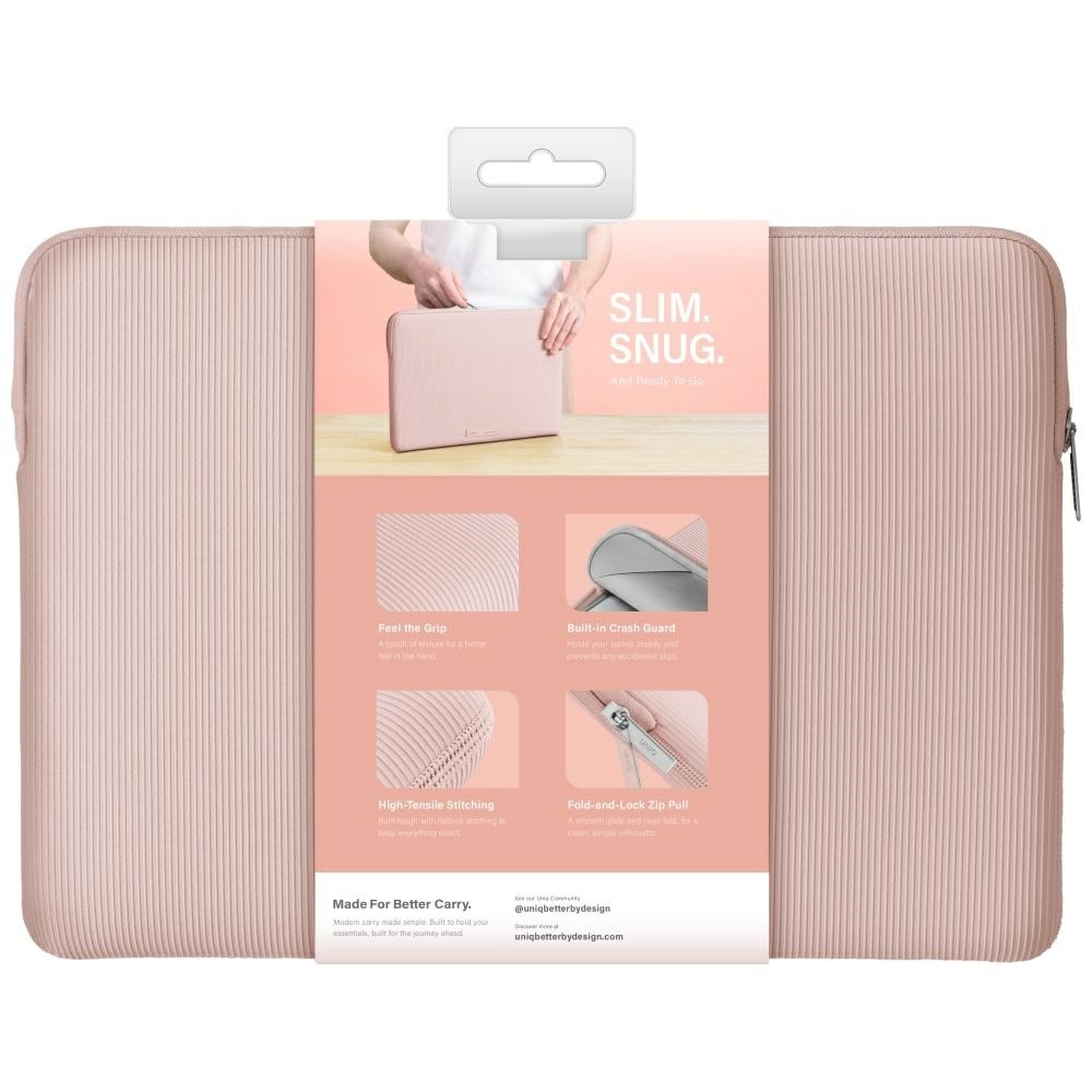 Torba laptop UNIQ Cyprus Ridge Edition, neopren rezistent la apa, roz, 14"