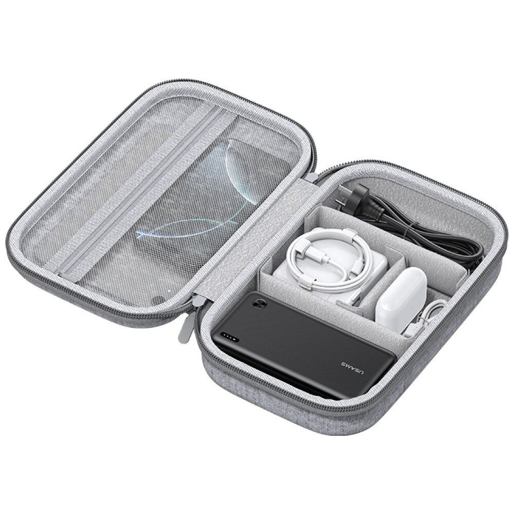 Etui organizer USAMS US-ZB263 pentru power bank si accesorii, gri, 181x102x53mm