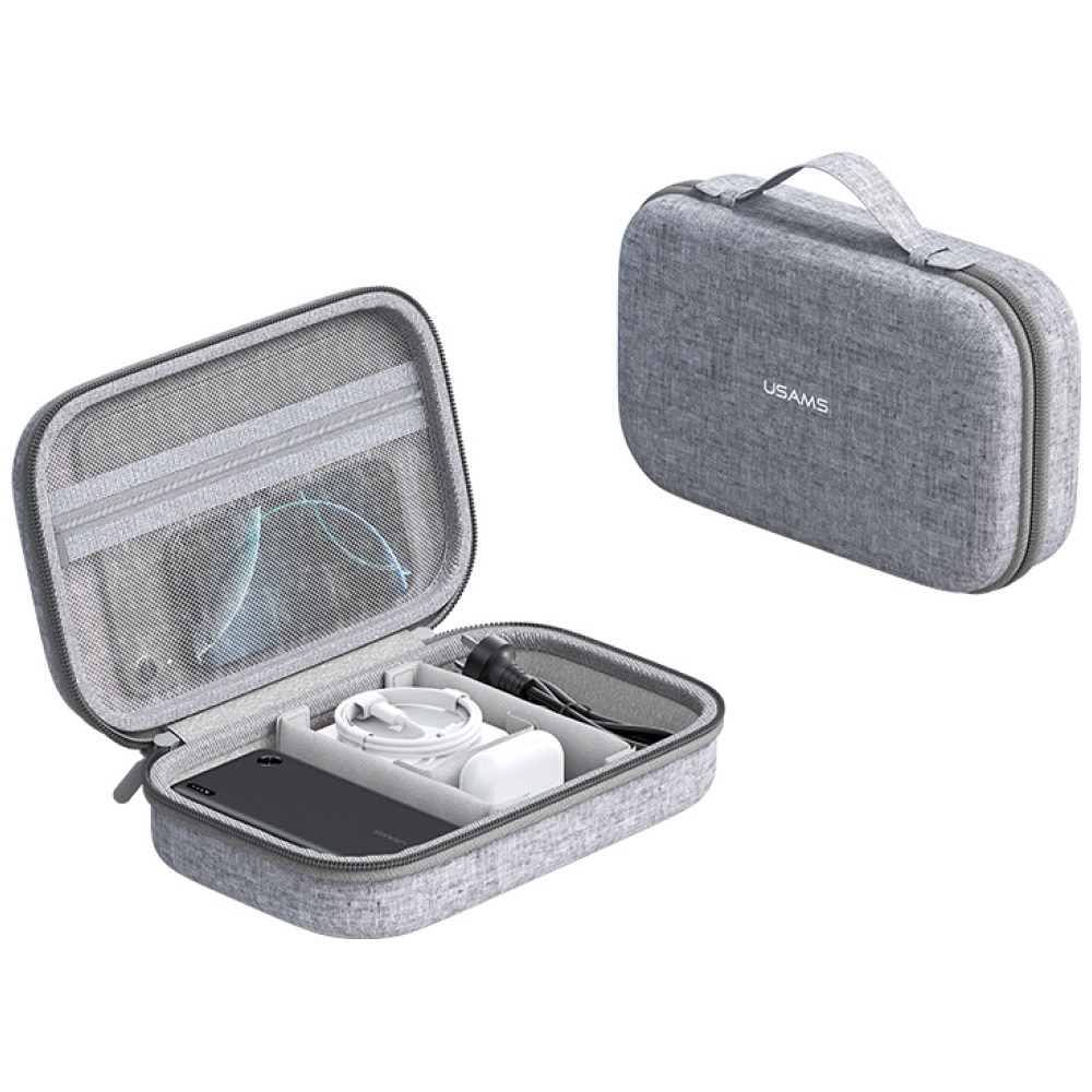 Etui organizer USAMS US-ZB263 pentru power bank si accesorii, gri, 181x102x53mm