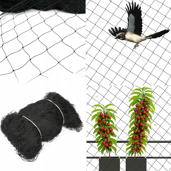 Plasa de protectie impotriva pasarilor 10x10m, neagra, rezistenta, reutilizabila