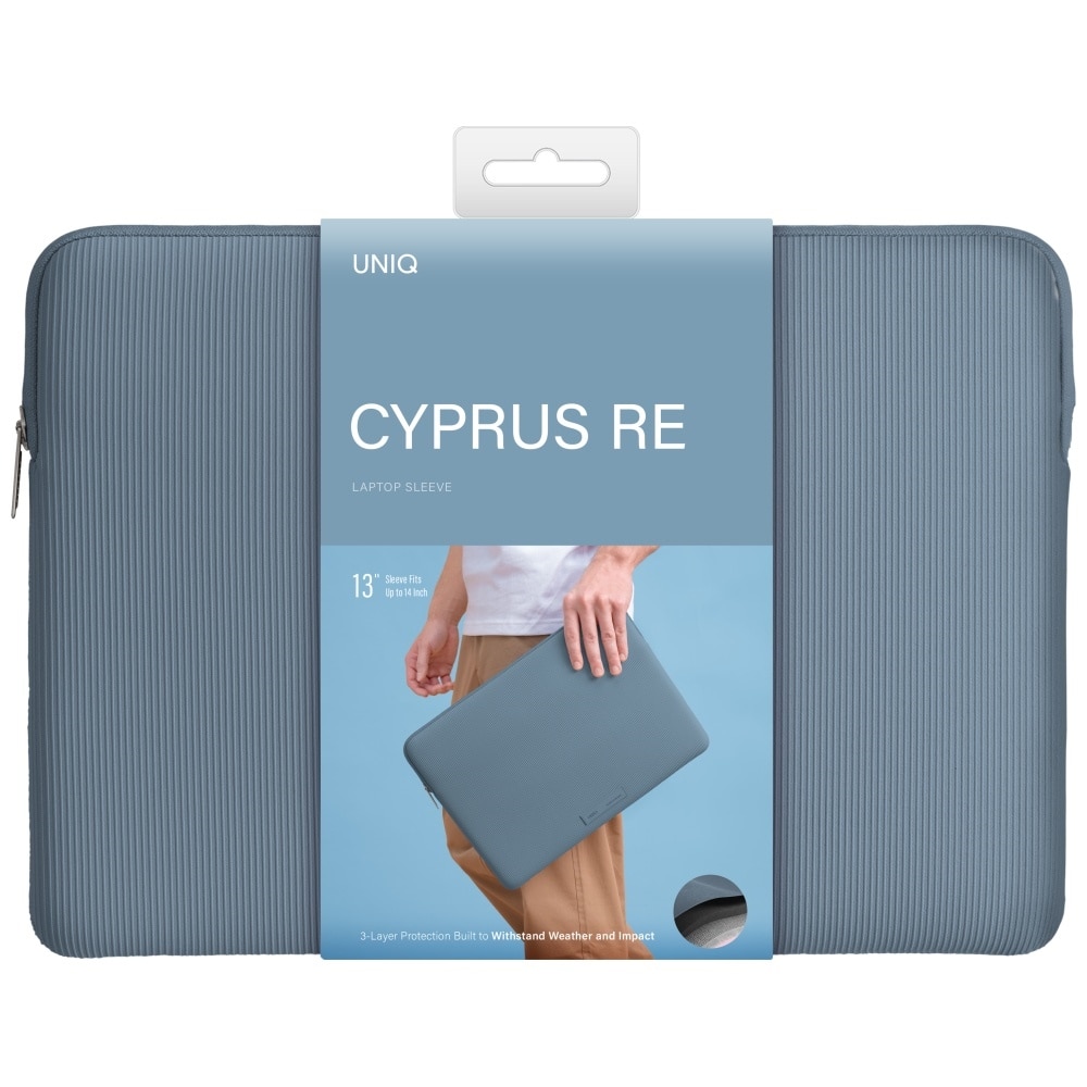 Geanta laptop UNIQ Cyprus Ridge Edition, neopren rezistent la apa, albastru, 14"