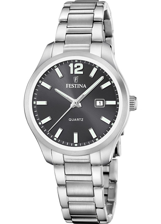 Ceas dama Festina, model F20737-5, bratara argintie, carcasa din inox 34mm, cadran negru, rezistent la apa 50m