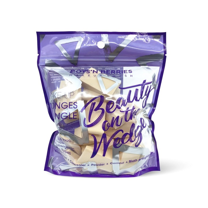 Set 24 Buretei Machiaj Boys'n Berries Beauty on the Wedge, versatili, usor de curatat, pentru fond de ten, corector sau pudra