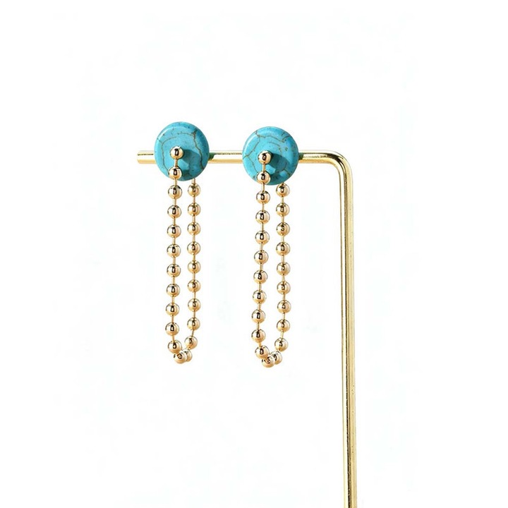 Leválasztható türkiz fülbevaló, arany gyöngyök, női ékszerek