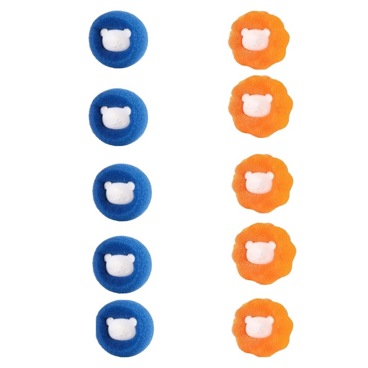 Set 10 bile Macvi® pentru masina de spalat – indepartare eficienta a parului de animale si uman, reutilizabile, eco-friendly, albastru si portocaliu