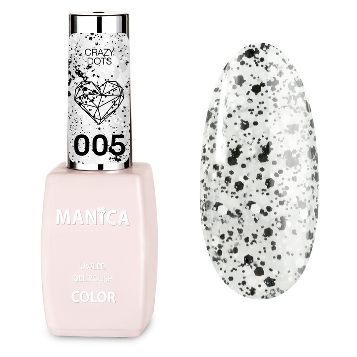 Manica Lac hibrid LED/UV 10ml - Crazy Dots 005, culoare multicolor, consistenta usor vascoasa