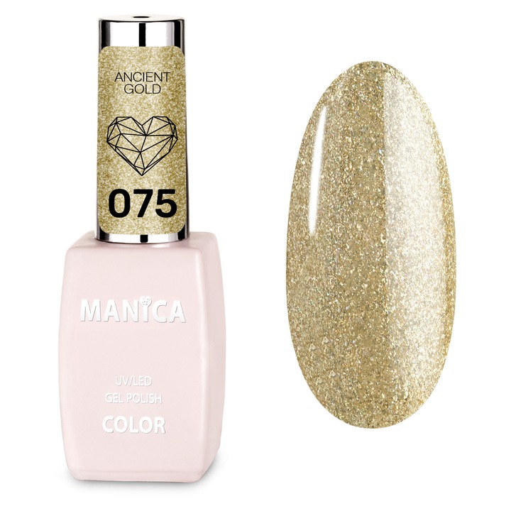 Oja hibrida Manica, Ancient Gold 075, 10ml, consistenta usor vascoasa, rezistenta pana la 21 zile