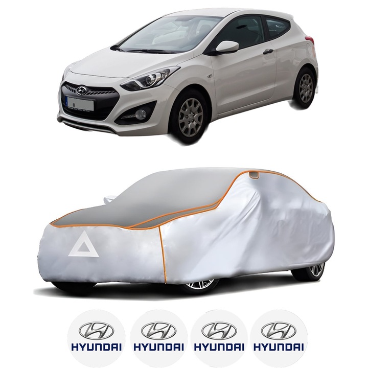 Husa Prelata Antigrindina Auto HYUNDAI i30 Coupe din 2013-2017, Protectie auto contra intemperiilor la grindina, Waterproof, 4x Stickere auto HYUNDAI
