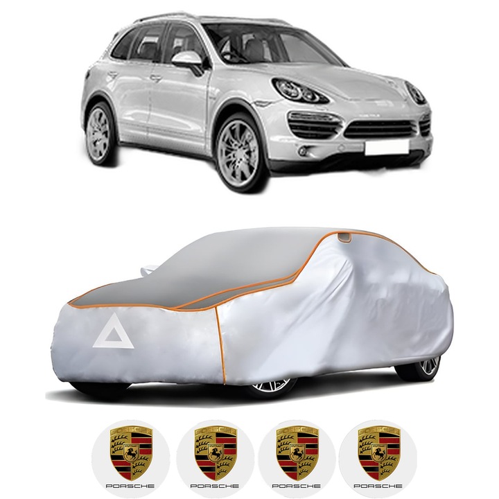 Husa Prelata Antigrindina Auto PORSCHE CAYENNE (92A) din 2010-2018, Protectie auto contra intemperiilor la grindina, Waterproof, 4x Stickere auto PORSCHE