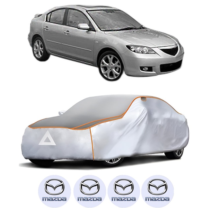 Husa Prelata Antigrindina Auto MAZDA 3 Saloon (BK) din 2003-2009, Protectie auto contra intemperiilor la grindina, Waterproof, 4x Stickere auto MAZDA