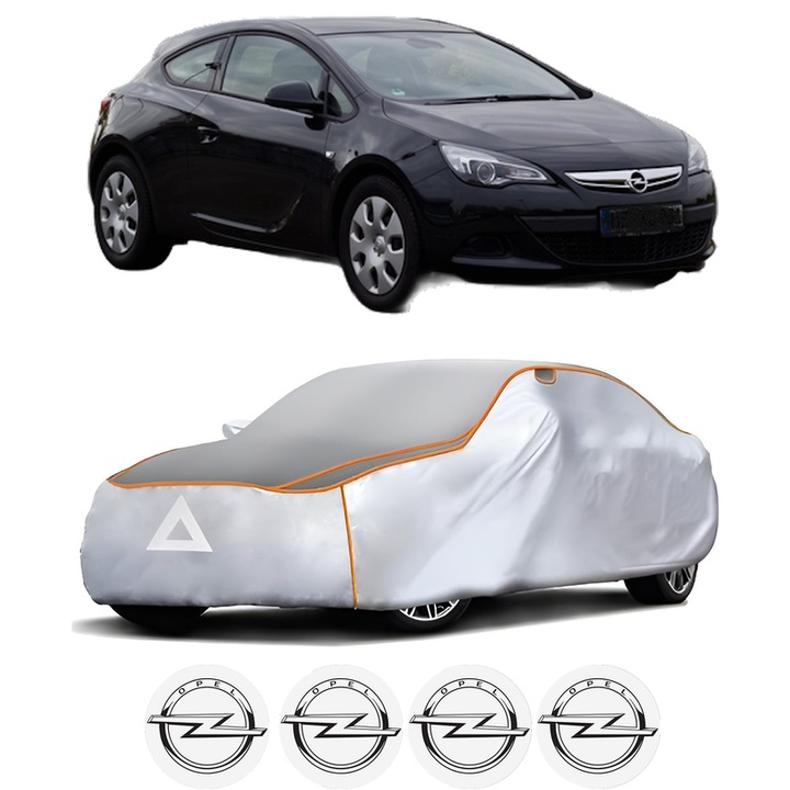 Husa Prelata Antigrindina Auto OPEL ASTRA J GTC din 2011-2018, Protectie auto contra intemperiilor la grindina, Waterproof, 4x Stickere auto OPEL