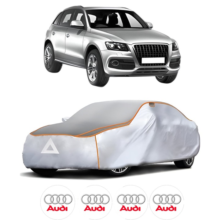Husa Prelata Antigrindina Auto AUDI Q5 (8RB) din 2008-2017, Protectie auto contra intemperiilor la grindina, Waterproof, 4x Stickere auto AUDI