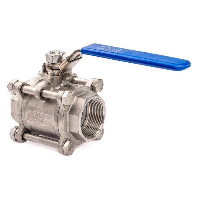 Кран сферичен 1'', POLBERIS, неръждаема стомана 316, 63 бара, 1'' x 30,3мм, сребрист/син