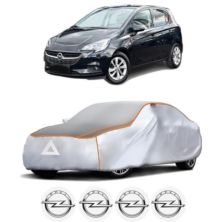 Husa Prelata Antigrindina Auto OPEL CORSA E Hatchback Van (X15) din 2014-2015, Protectie auto contra intemperiilor la grindina, Waterproof, 4x Stickere auto OPEL