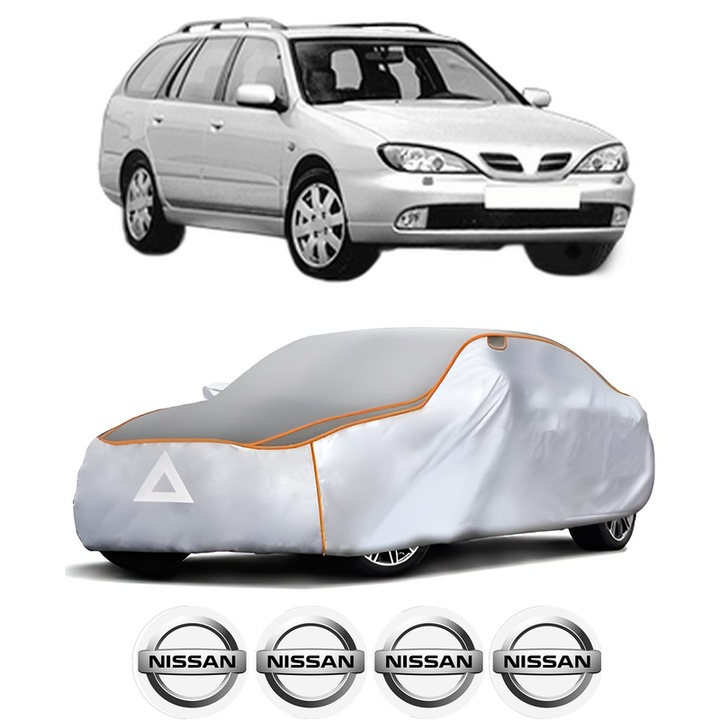 Husa Prelata Antigrindina Auto NISSAN PRIMERA Traveller (WP11) din 1996-2001, Protectie auto contra intemperiilor la grindina, Waterproof, 4x Stickere auto NISSAN