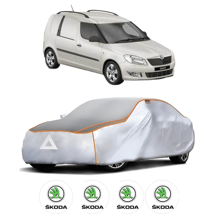 Husa Prelata Antigrindina Auto SKODA FABIA II Praktik (545) din 2013-2014, Protectie auto contra intemperiilor la grindina, Waterproof, 4x Stickere auto SKODA