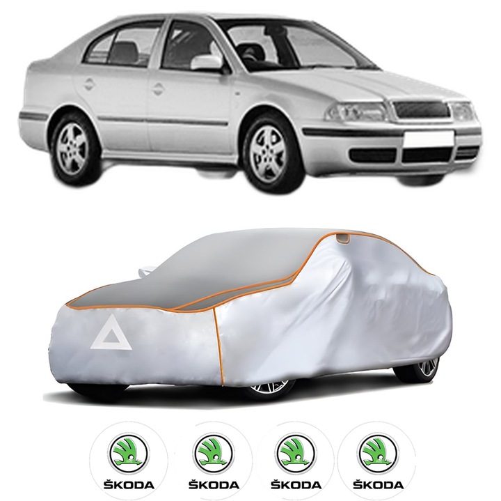 Husa Prelata Antigrindina Auto SKODA OCTAVIA I (1U2) din 1996-2010, Protectie auto contra intemperiilor la grindina, Waterproof, 4x Stickere auto SKODA