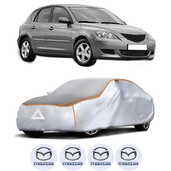 Husa Prelata Antigrindina Auto MAZDA 3 (BK) din 2003-2009, Protectie auto contra intemperiilor la grindina, Waterproof, 4x Stickere auto MAZDA