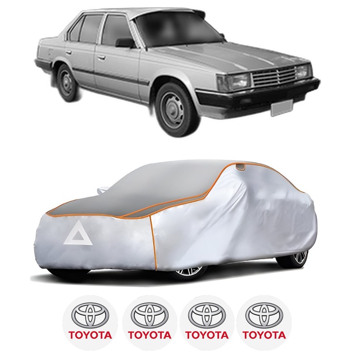 Husa Prelata Antigrindina Auto TOYOTA CORONA Saloon (_T14_, _T15_, _T16_) din 1985-1988, Protectie auto contra intemperiilor la grindina, Waterproof, 4x Stickere auto TOYOTA