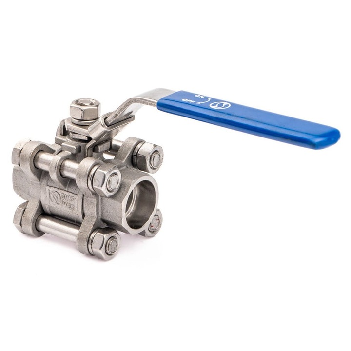 Robinet cu bila DN15, Polberis, inox 316, PTFE, albastru, pentru sudare