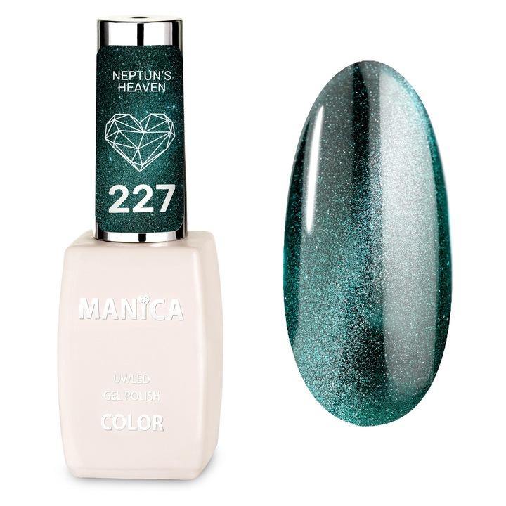Oja hibrida Manica Cat Eye 10ml, Neptun's Heaven, albastru cu reflexii verzi, efect Cat Eye