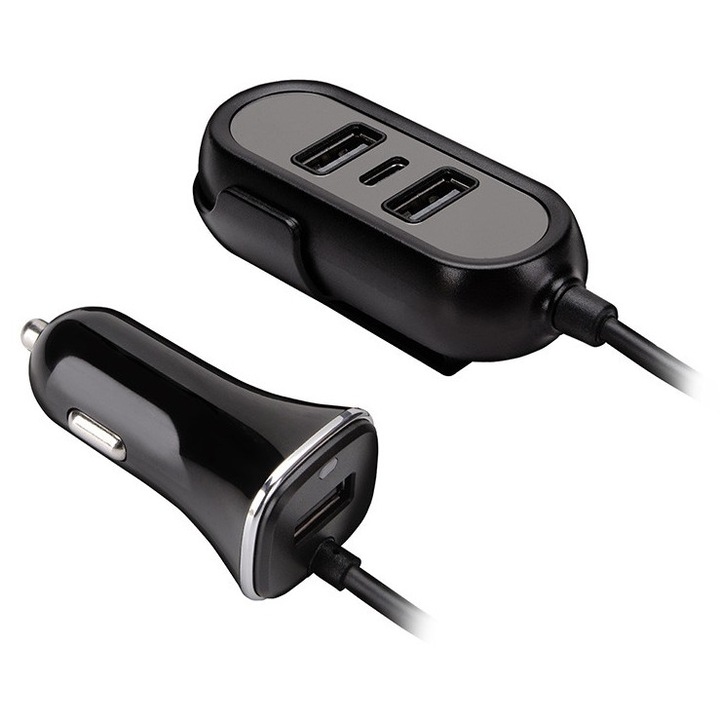 Tracer TRAADA46351 Multicharge, USB-C, PD 18 W, 3 x USB 2.0, Fekete, Autós Töltő