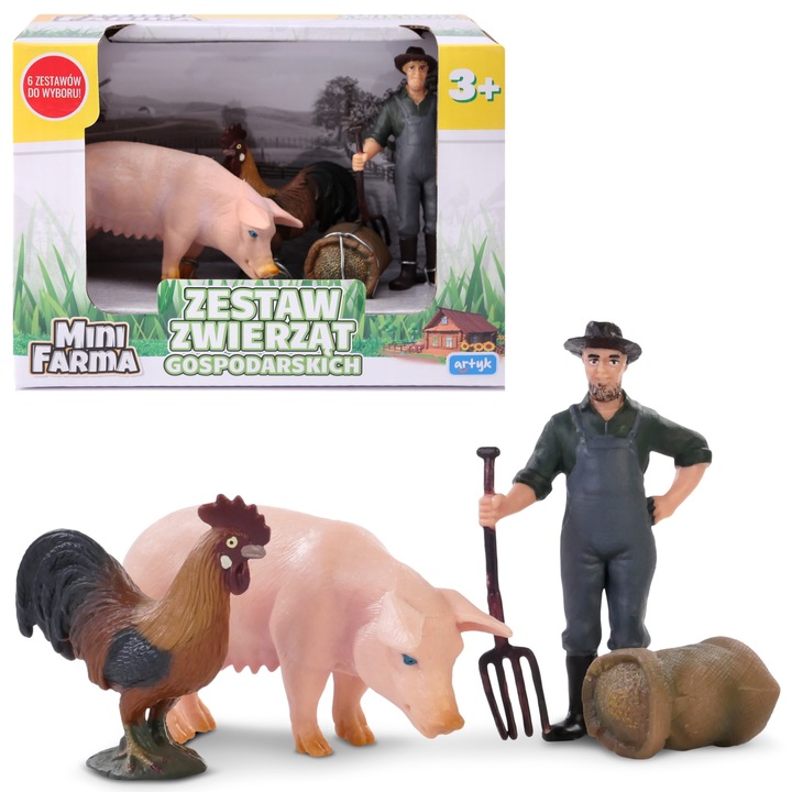 Set figurine Mini Farma - agricultor si animale, 17x11,5x8,5cm, 3+