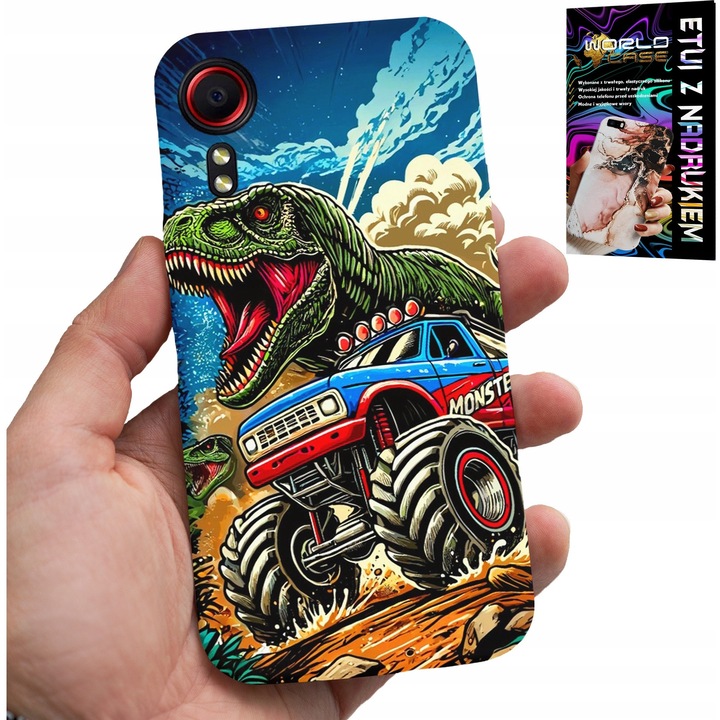 Caz pentru Samsung Galaxy Xcover 7, World Case, imprimeu dinosaur în monstertruck, silicon, multicolor