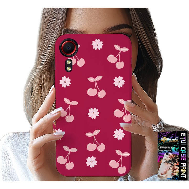 Carcasă pentru Samsung Galaxy XCover 7, model cireșe, fundal maroniu, silicon