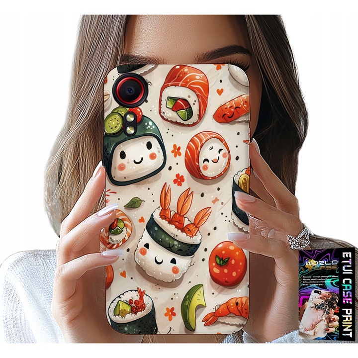 Tok Samsung Galaxy XCover 7-hez, World Case, mosolygó sushi nyomtatás, szilikon, többszínű