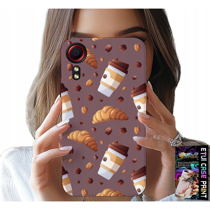 Telefontok, World Case, Samsung Galaxy XCover 5, kávé, croissant és bab minta, szilikon nyomattal