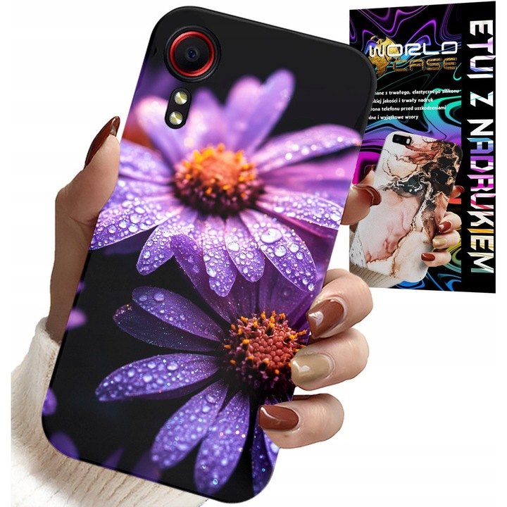 Carcasă telefon Samsung Galaxy Xcover 7, World Case, flori roz, silicon, protecție zgarieturi