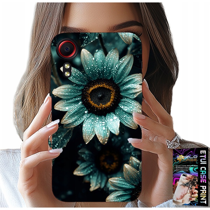 Husă pentru telefon, World Case, Samsung Galaxy Xcover 7, imprimeu gerbera, silicon, albastru