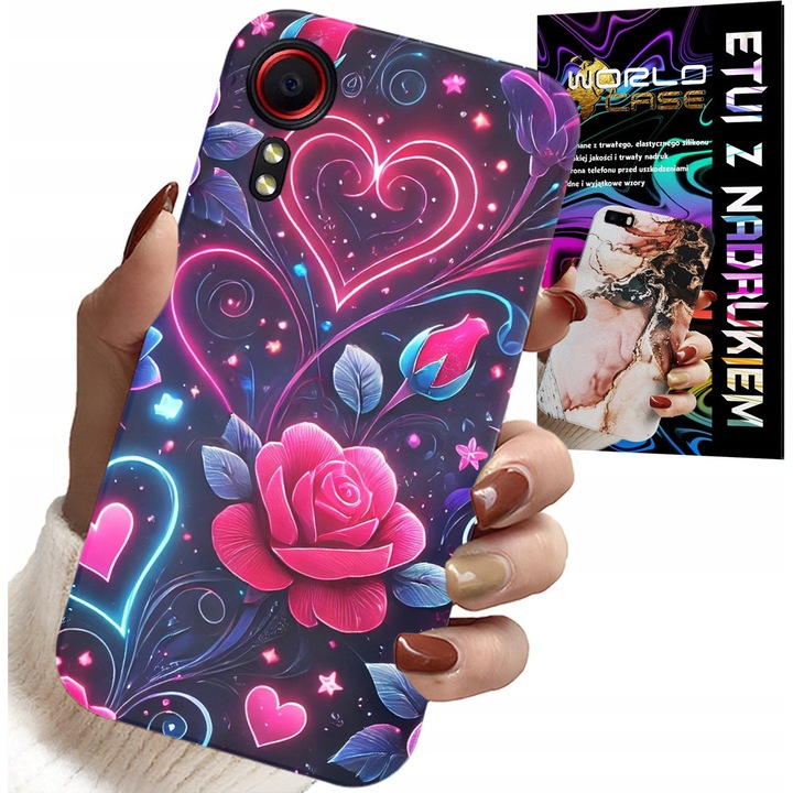 Carcasă pentru telefon, World Case, Samsung Galaxy Xcover 7, imprimare full color, roz, set cu sticlă