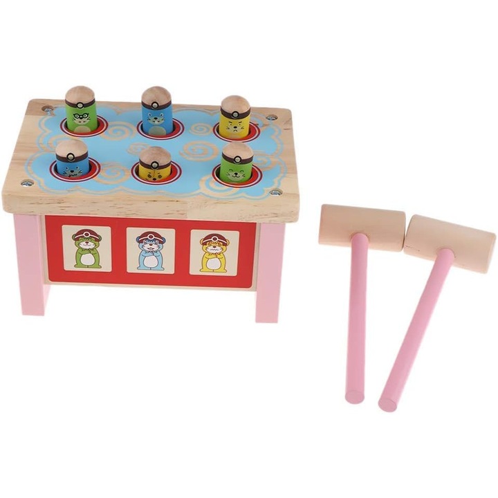 Jucarie Montessori Prinde Cartita 3D cu Sistem de Parghii si 2 ciocanele, din lemn, SARALMA®